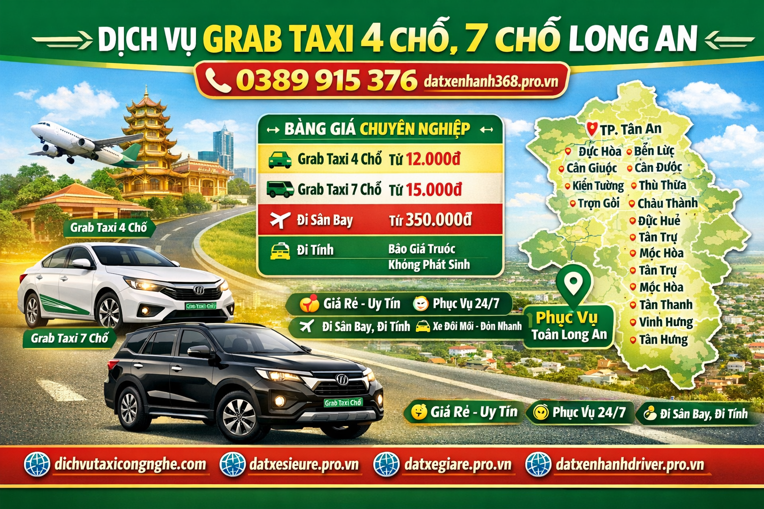 Dịch Vụ Grab Taxi 4 Chỗ, 7 Chỗ Long An ☎️ 0389915376