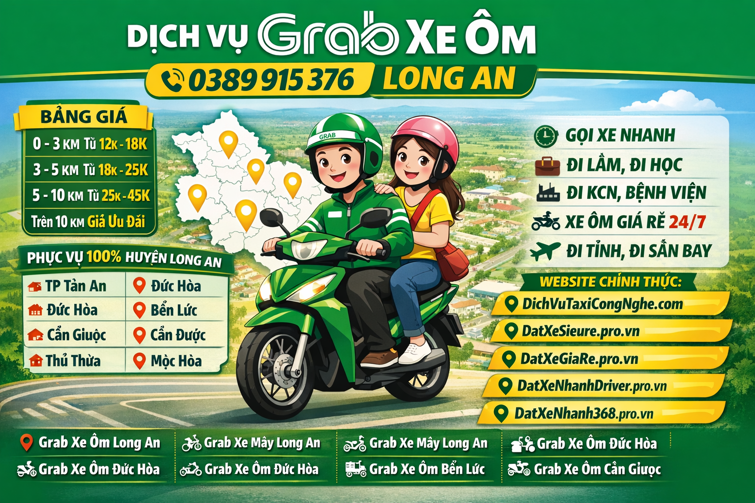 Dịch Vụ Grab Xe Ôm Long An ☎️ 0389915376
