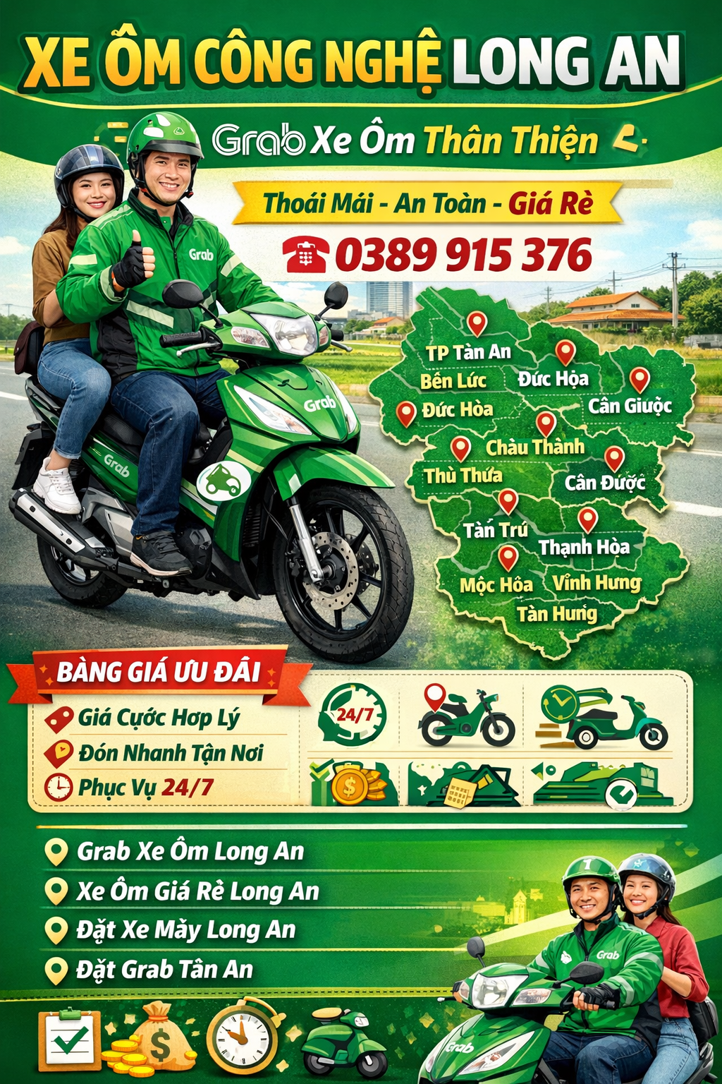 Xe Ôm Công Nghệ Long An, Grab Xe Ôm, Grab Xe Máy Thân Thiện ☎️ 0389915376