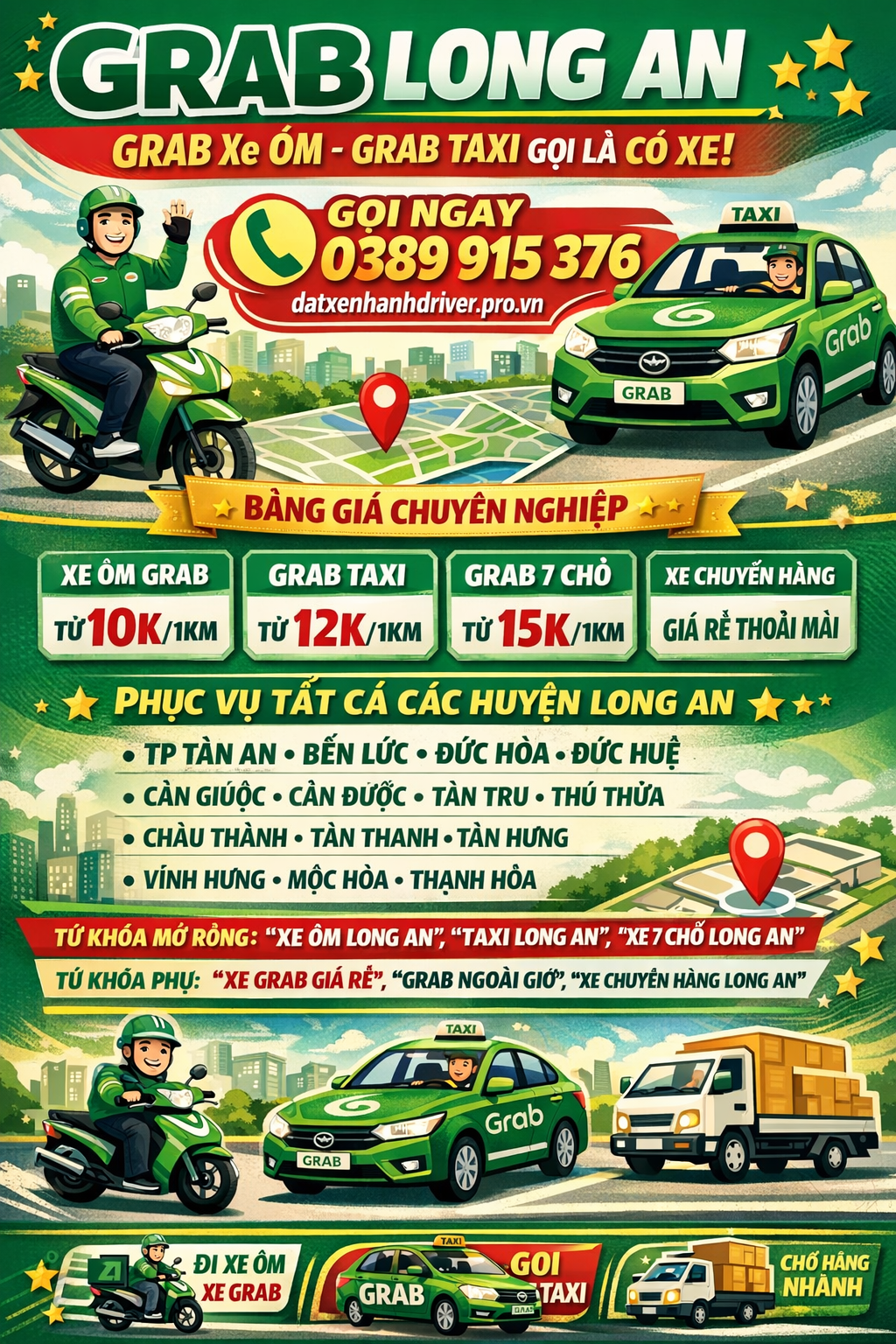Grab Xe Máy Long An, Grab Xe Ôm, Grab Taxi Uy Tín ☎️ 0389915376