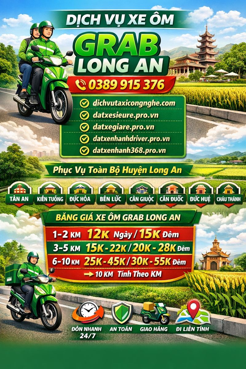 Dịch Vụ Xe Ôm Grab Long An ☎️ 0389915376