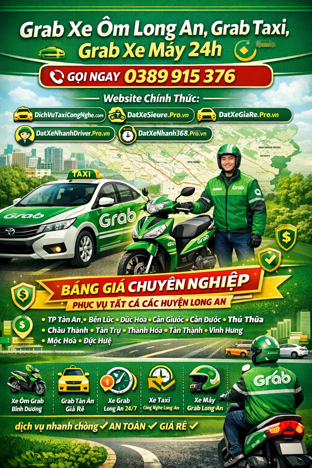 Grab Xe Ôm Long An, Grab Taxi, Grab Xe Máy 24h ☎️ 0389915376