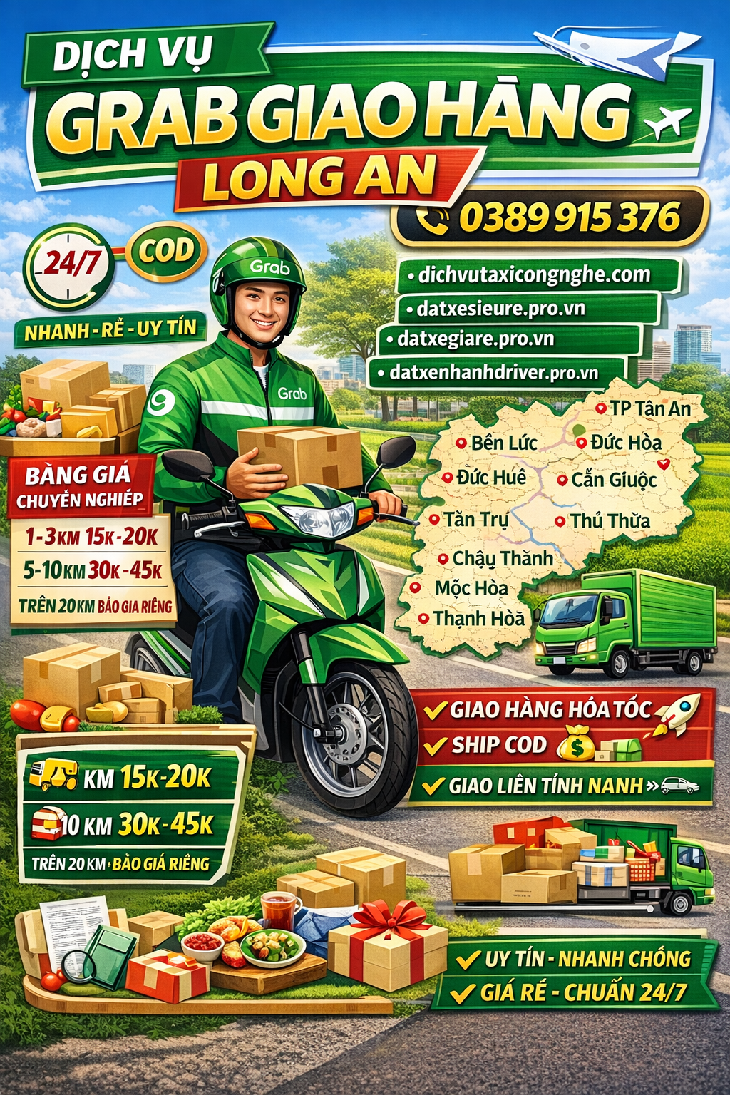 Dịch Vụ Grab Giao Hàng Long An ☎️ 0389915376